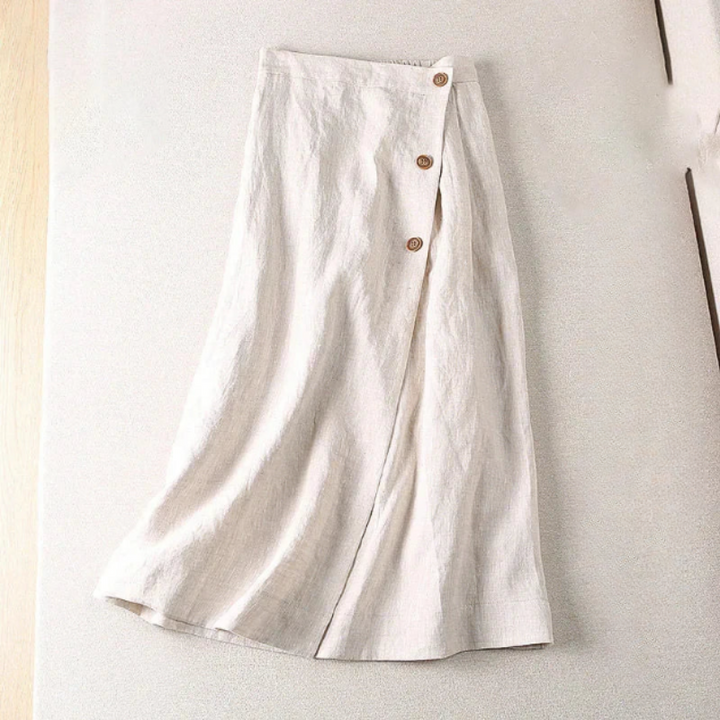 Chic women's A-line wrap mid-calf skirt, an elegant design perfect for versatile casual and smart summer looks.