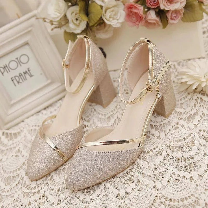 Stylish women's ankle strap block heel pumps, perfect elegant formal heels for any special occasion or event.