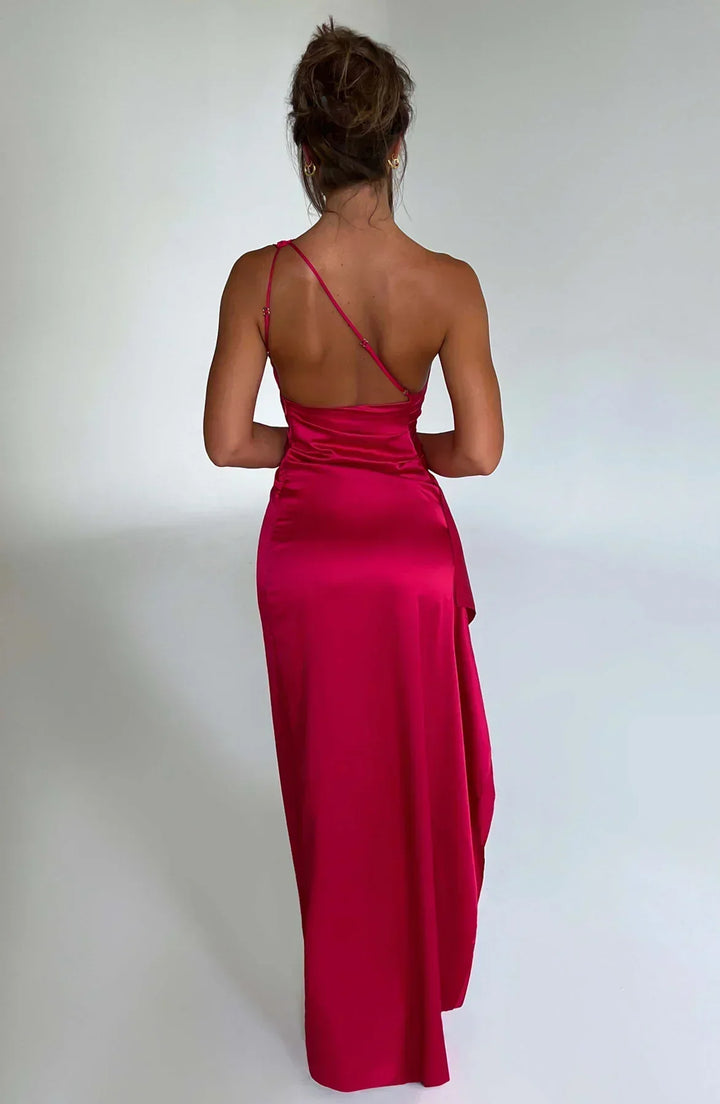 Stylish one-shoulder black maxi dress, perfect for evening wear and special occasions