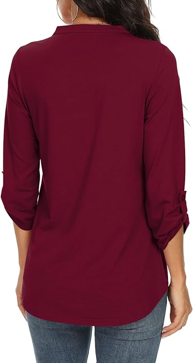 Professional women's bell sleeve blouse, a modern elegant top for work or evening events.