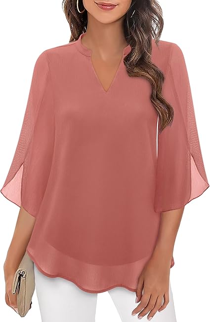 Sophisticated women's blouse featuring elegant bell sleeves and a flattering V-neck design.