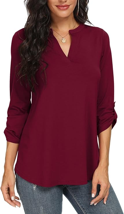 Elegant women's blouse with bell sleeves, a versatile V-neck top for any occasion, day or night.