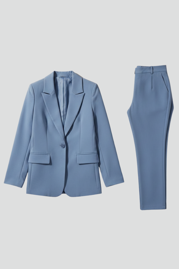 Elegant women's blazer suit set with tailored trousers, perfect for professional office wear & business meetings.