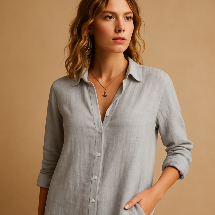 Women's stylish lapel collar blouse with a front button placket, offering a chic and elegant look for any occasion.
