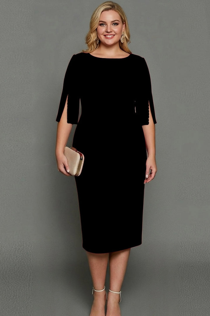Sophisticated women's midi bodycon formal dress with half sleeves, great for cocktails & evening wear.