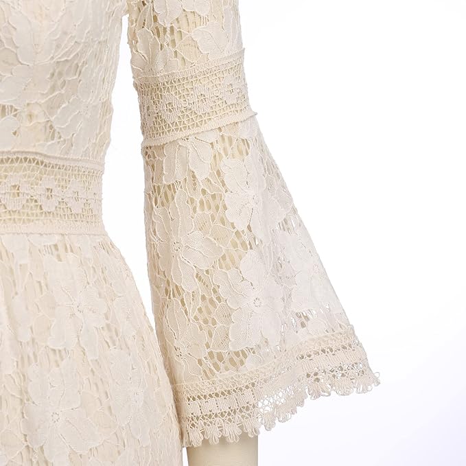 Women's long boho lace maxi dress, an elegant & flowy style perfect for casual wear or parties.