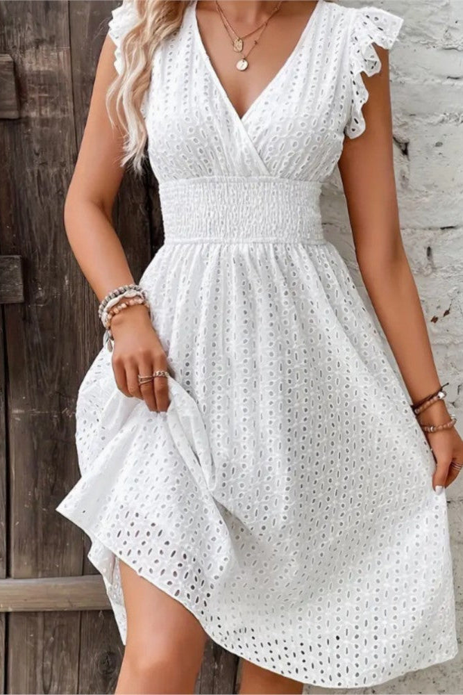 Elegant embroidered jacquard strapless midi dress for women, a perfect summer party or cocktail dress.