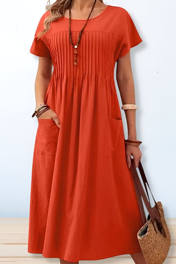 Flattering A-line midi dress for women, classic design for elegant daily wear. Comfortable & machine washable.