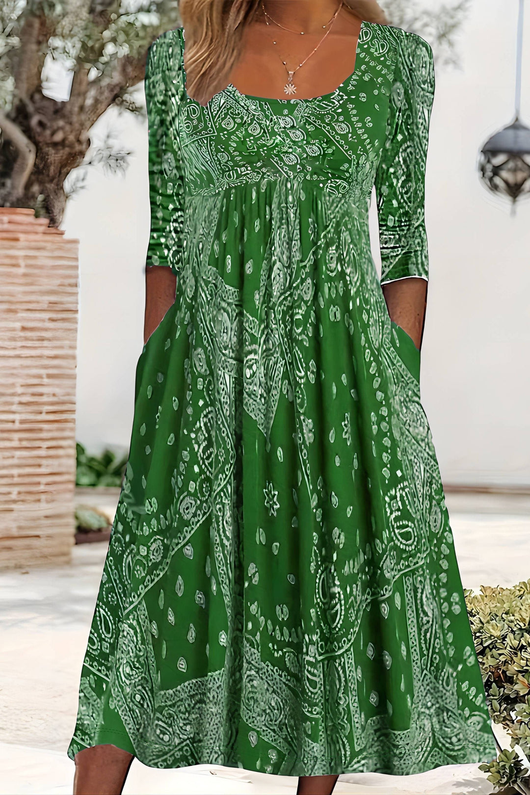 Stylish women's elegant midi dress, A-line silhouette, ideal for daywear or evening events. Versatile classic look.