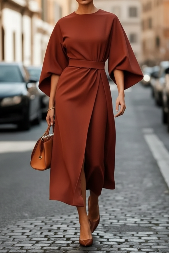 Elegant women's cocktail dress. Chic versatile midi for evening wear, parties & special occasions.