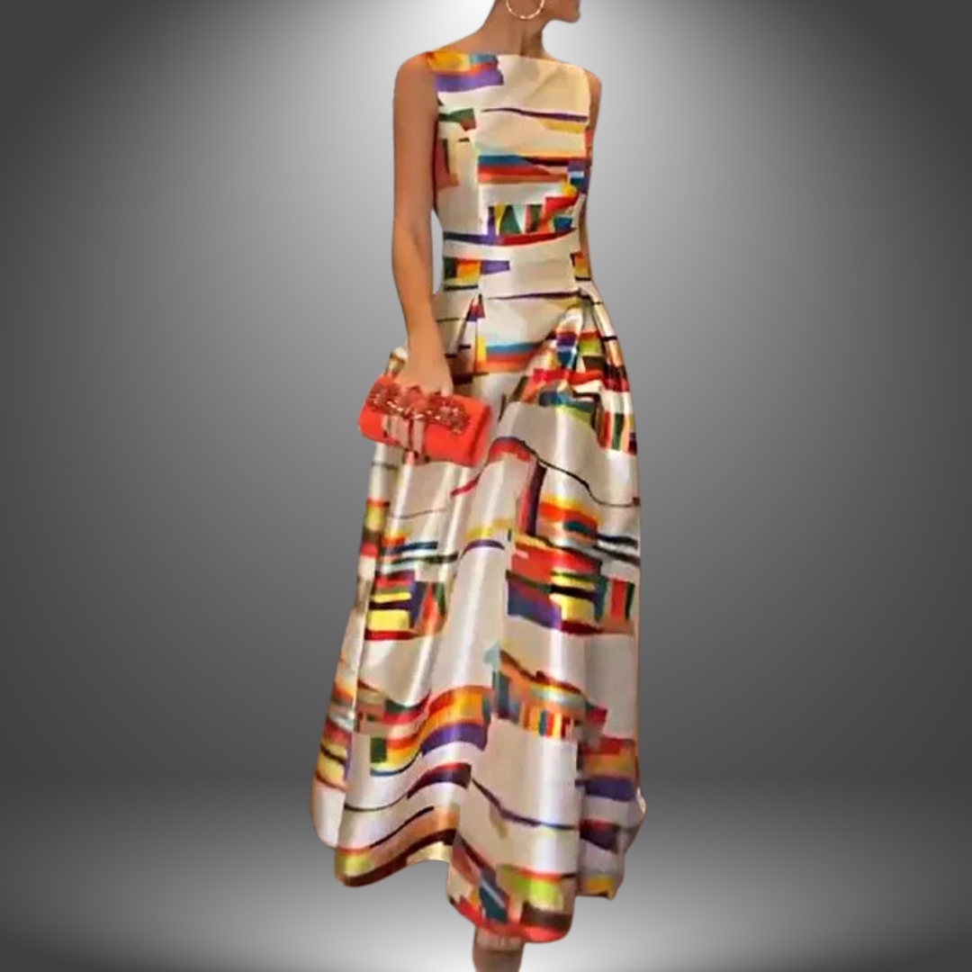 Elegant women's colorblock maxi dress, flowy and comfortable, perfect for a stylish summer look.