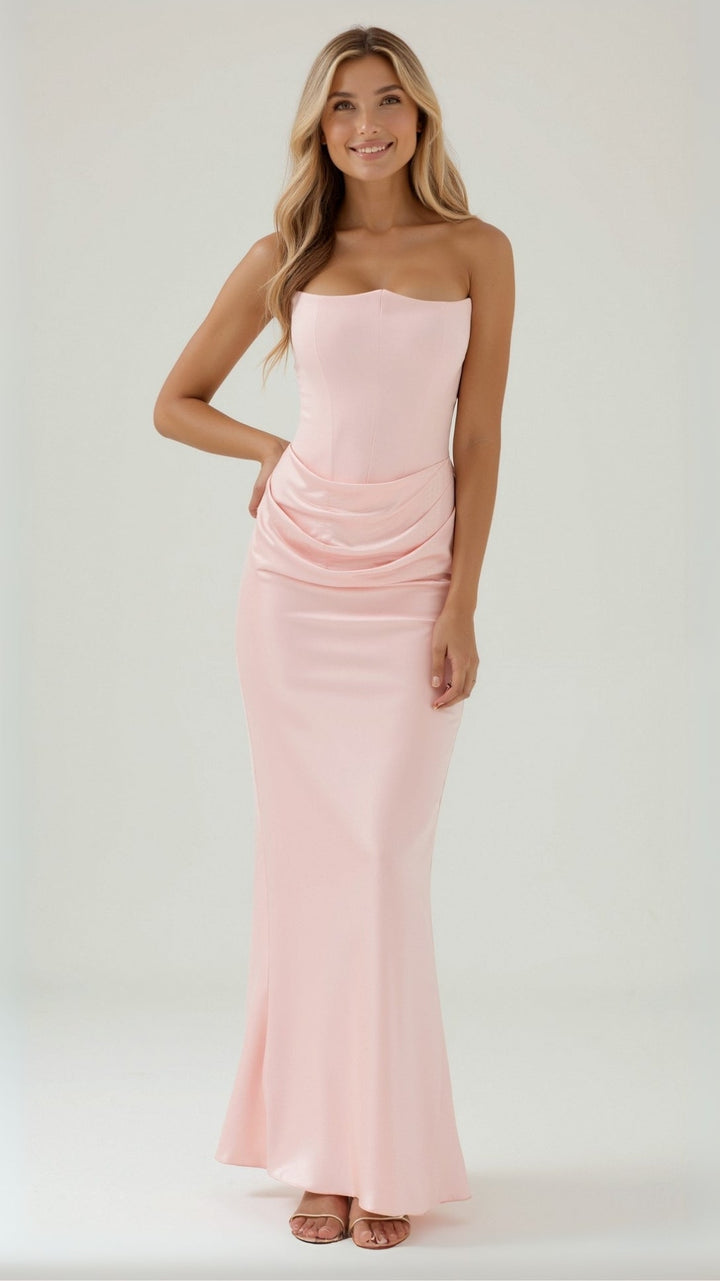 Beautiful women's column maxi dress in a flowing design, excellent for wedding guest attire.