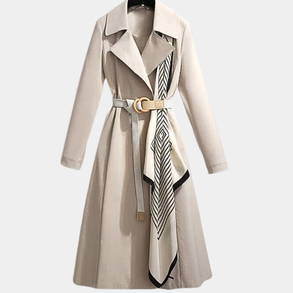 Sophisticated women's belted trench coat, double-breasted design, a versatile piece of winter outerwear.