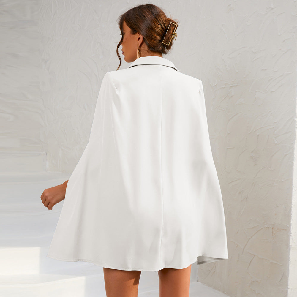 Fashion-forward women's summer dress: double-breasted cape design with a defining belt