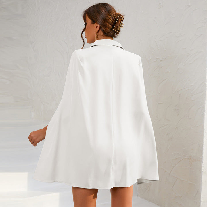 Fashion-forward women's summer dress: double-breasted cape design with a defining belt