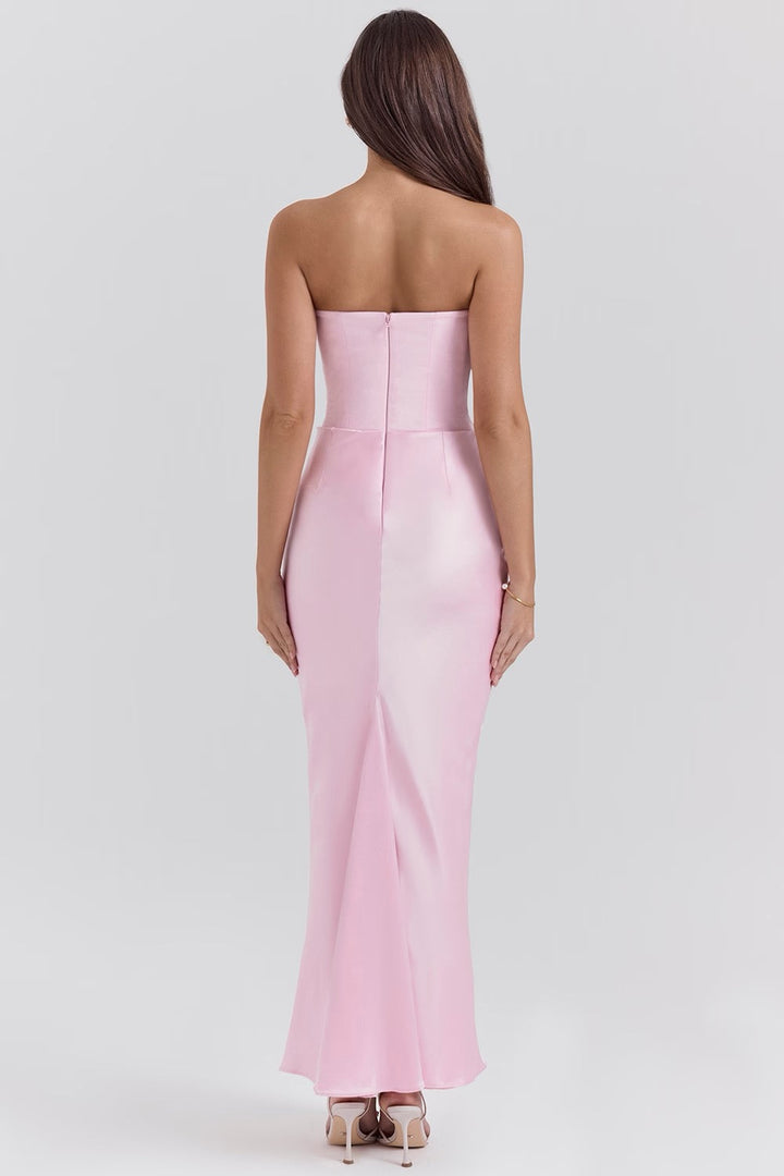 Women's occasion wear: Draped strapless column gown, perfect for evening events.