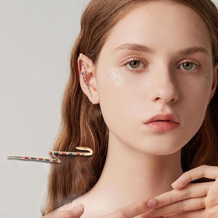 Women's ear wrap crawler earring, modern design with glistening rhinestones, hypoallergenic and comfortable wear.