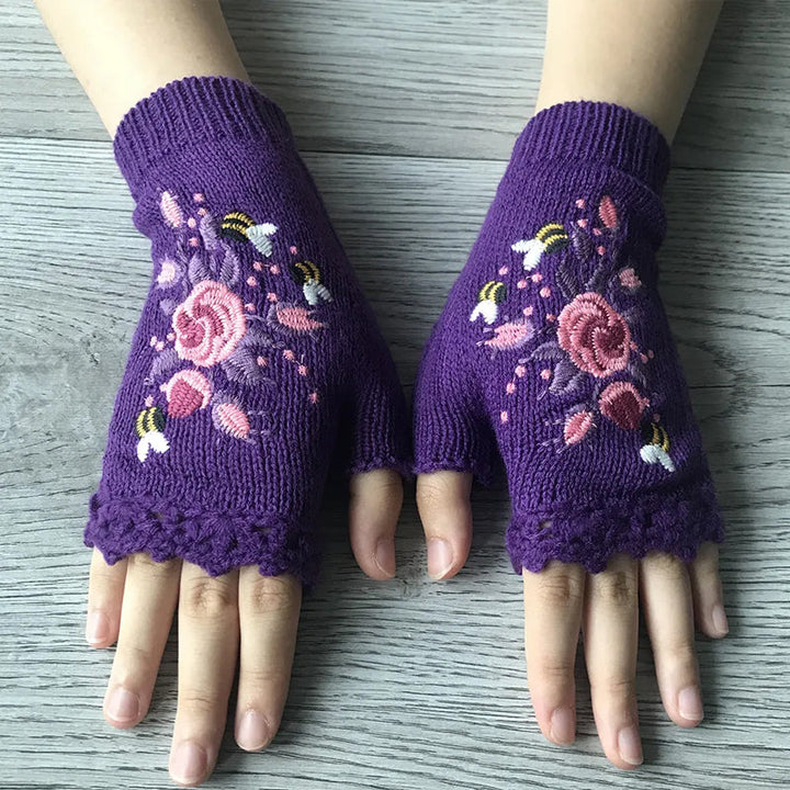 Soft acrylic women's embroidered gloves, designed for warmth, style, and comfort in winter.