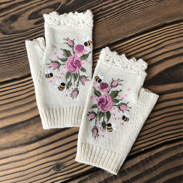 High-quality women's embroidered winter gloves, durable acrylic fabric with beautiful, classic design.