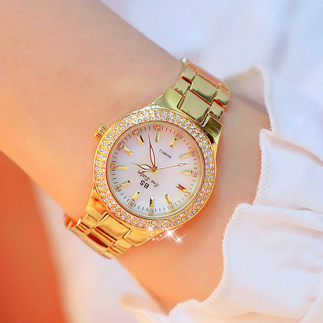 Close-up of Esmée Women's Quartz Wrist Watch, featuring a precise round dial and durable two-tone silver & gold design.