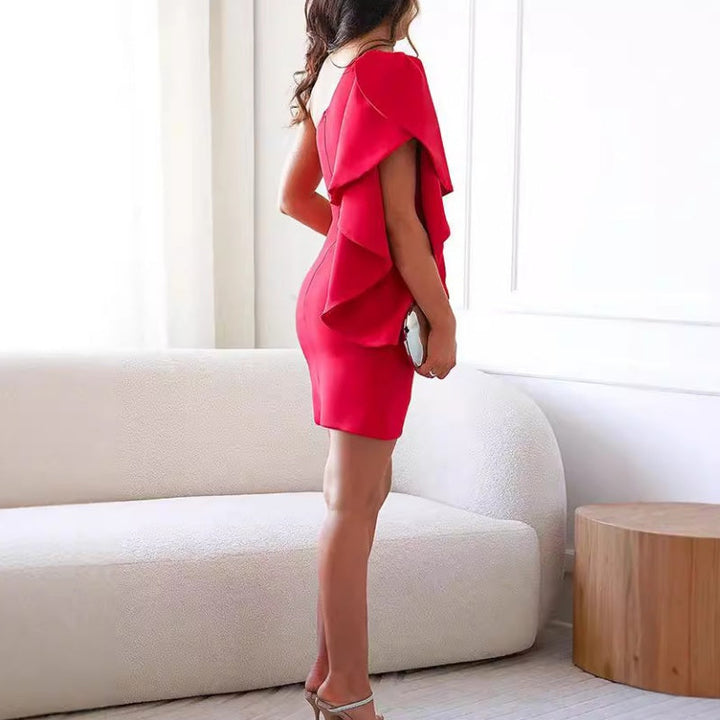 Chic women's party mini dress, a fitted elegant choice for cocktails & evening events.