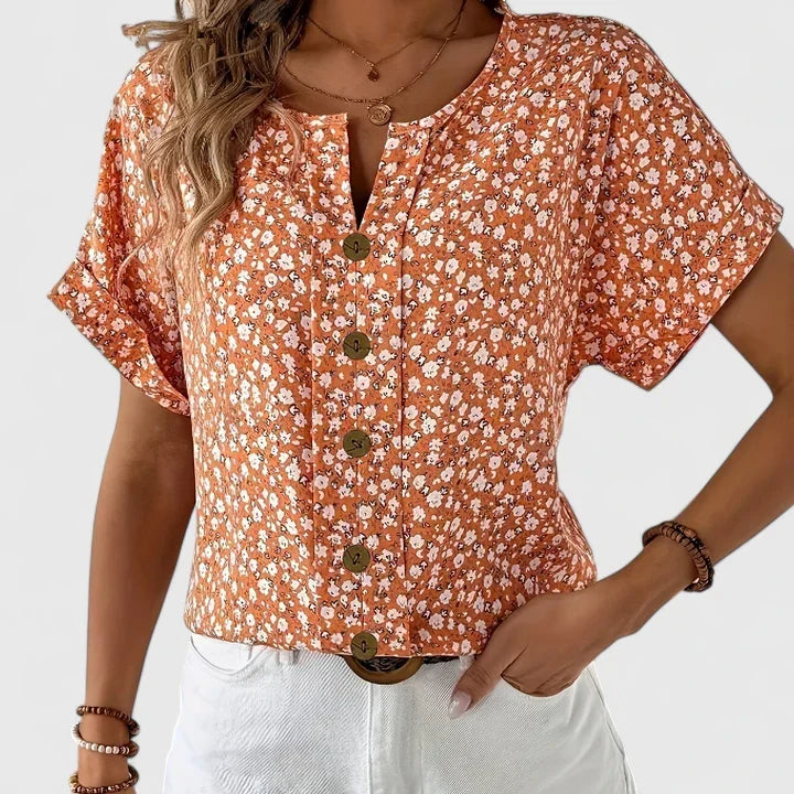Fashionable women's floral print blouse, an elegant long sleeve top for comfortable spring and summer casual outfits.