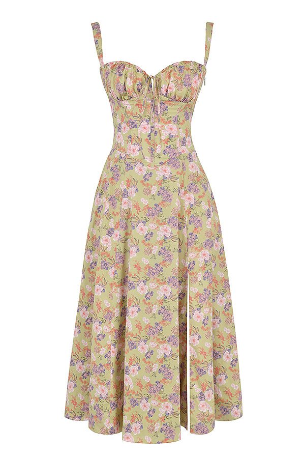 Women's midi dress with a sophisticated corset design and beautiful floral print