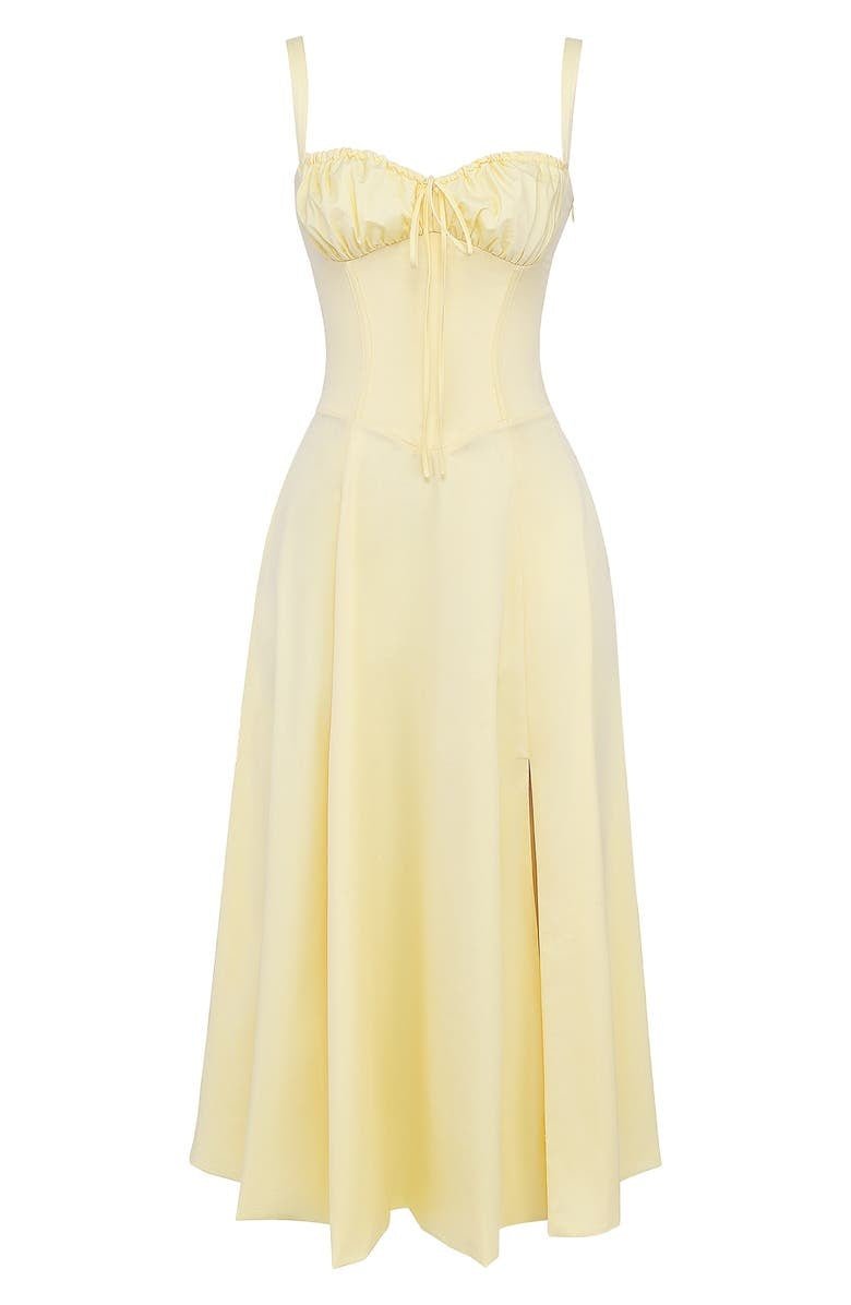 Sophisticated floral corset midi dress for women, offering a graceful flowing profile