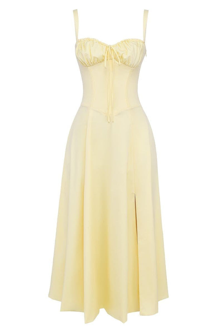 Sophisticated floral corset midi dress for women, offering a graceful flowing profile