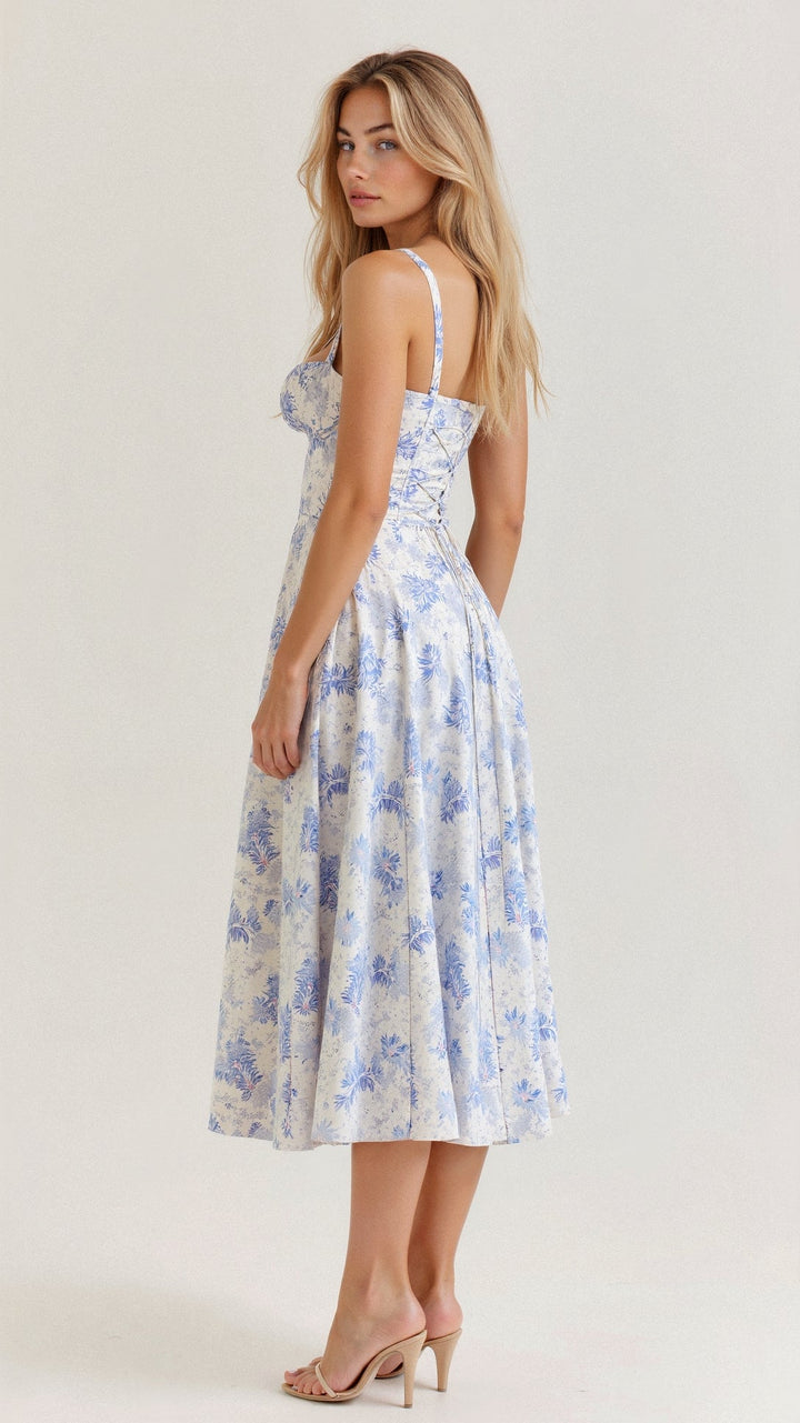 Women's elegant floral midi dress, versatile for various occasions, chic design