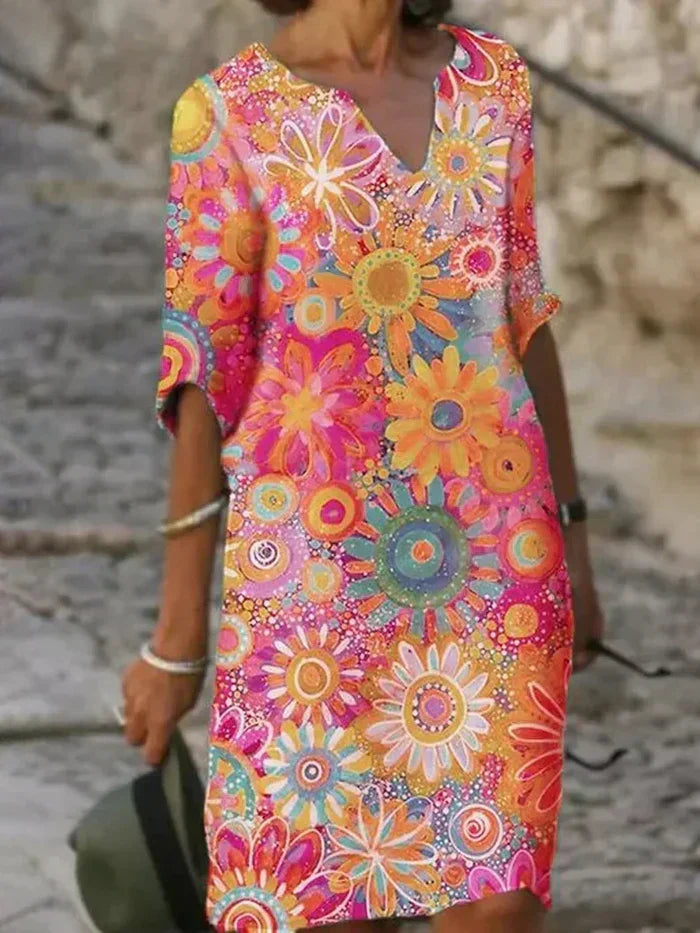 Elegant women's floral evening dress with tummy control. Vibrant and flowy for parties & special occasions.