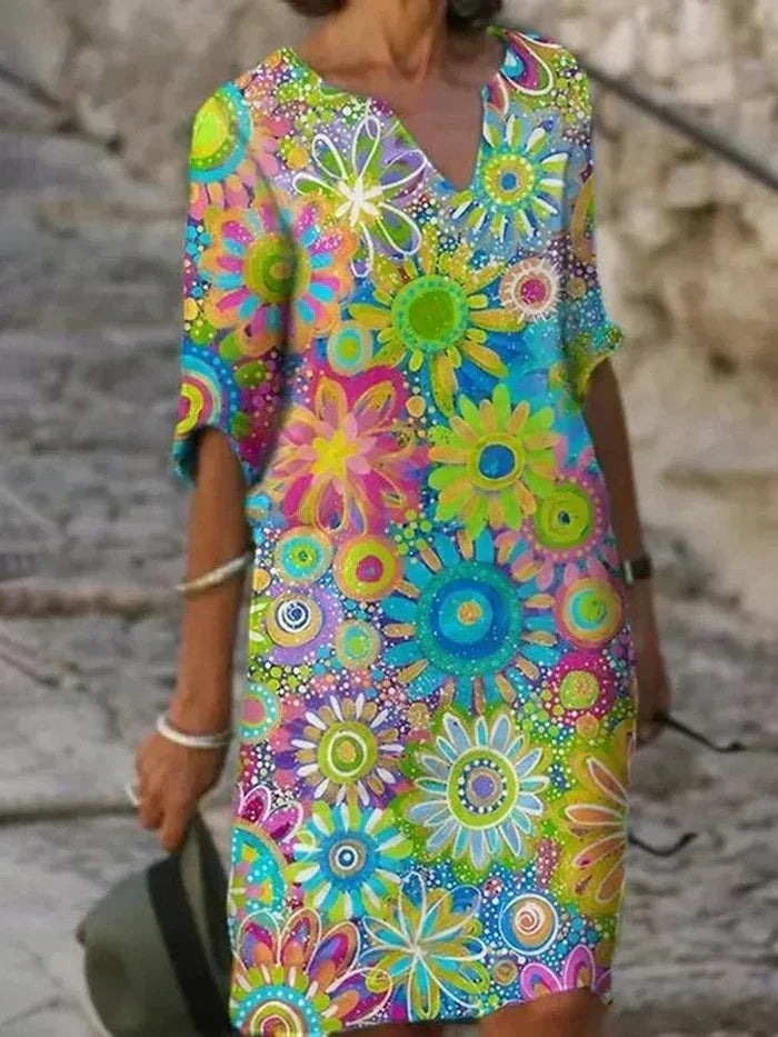 Comfortable women's evening dress with tummy control, vibrant floral print. Perfect for summer parties & events.