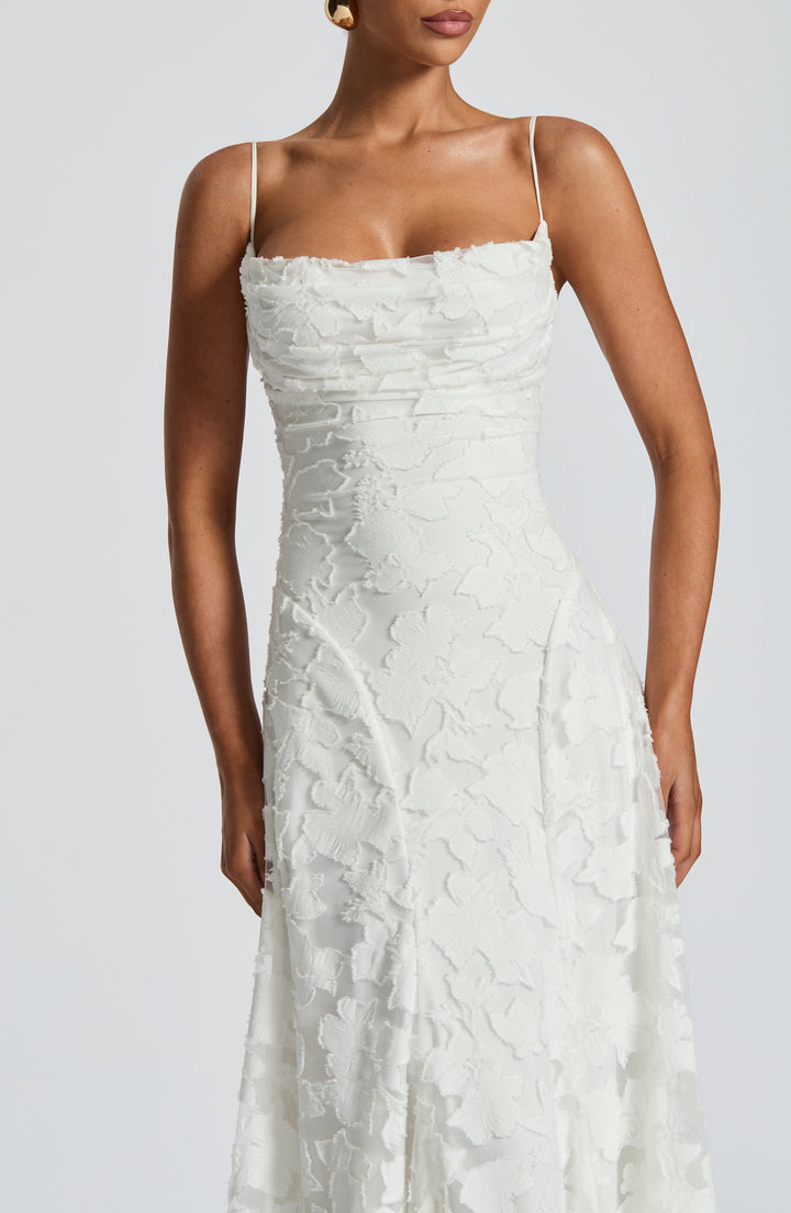 Elegant floral jacquard A-line dress, women's formal evening wear for special occasions.