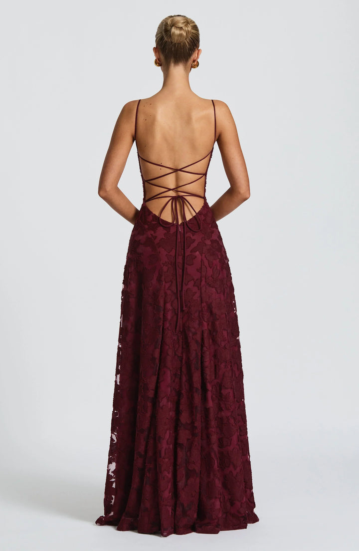 Maxi floral jacquard dress, an elegant choice for women's party & special occasions.