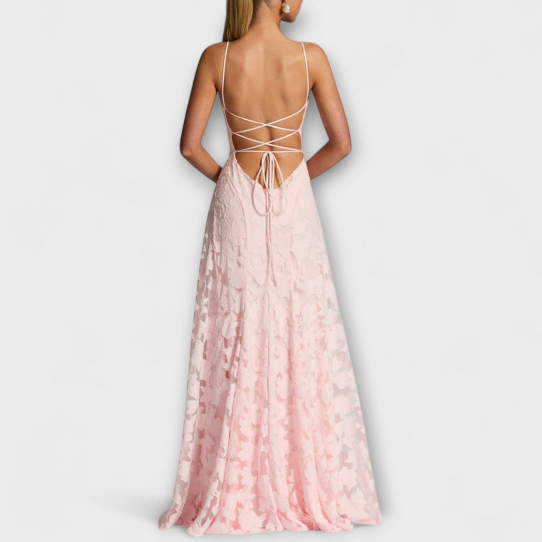 Beautiful women's elegant floral lace maxi dress, perfect for galas, proms, and formal parties.