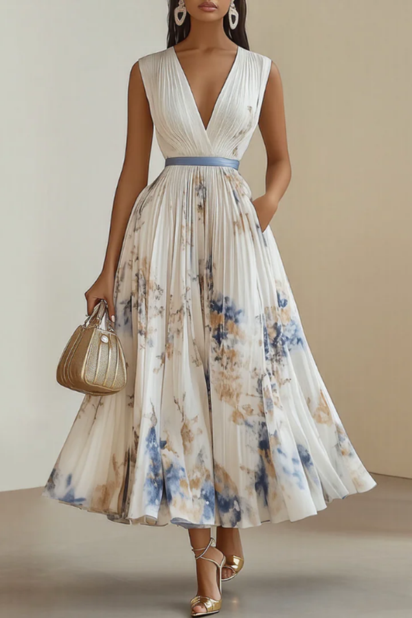 Elegant women's floral long sleeve maxi dress with flowing V-neck design, perfect for spring/summer occasions.