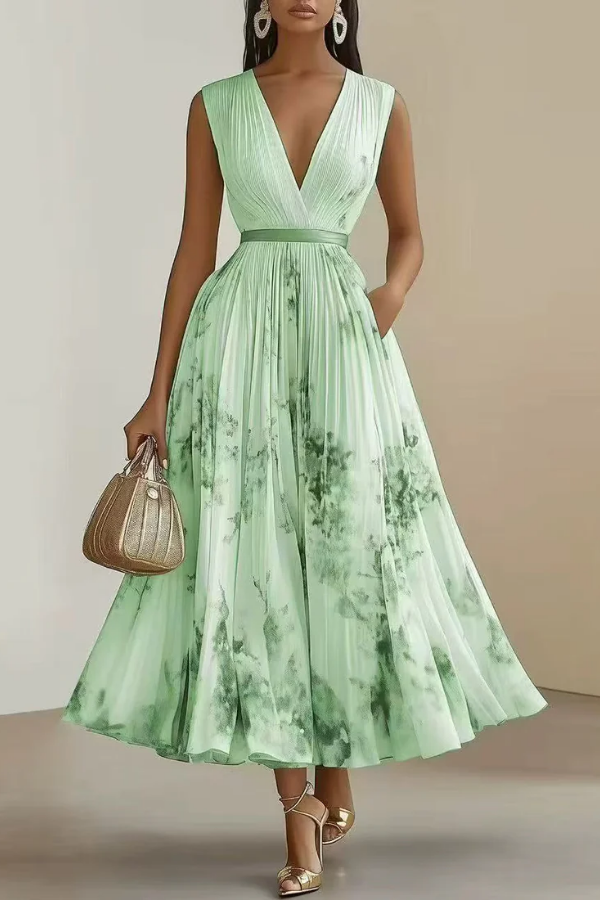 Stylish women's long sleeve floral maxi dress. Features a graceful V-neck and flowing skirt, ideal for spring/summer wear.