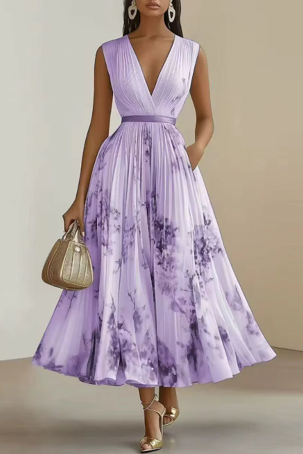 Beautiful women's elegant floral long sleeve maxi dress. Flowing fabric, V-neck, perfect for special spring/summer events.