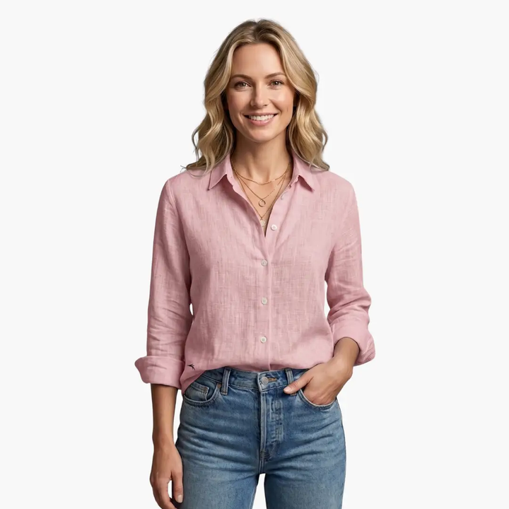 Women's long sleeve blouse with elegant floral print, perfect for spring office fashion.