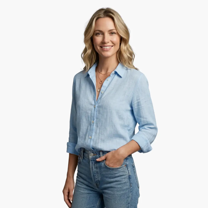 Women's elegant floral long sleeve top, ideal for office wear & sophisticated looks.