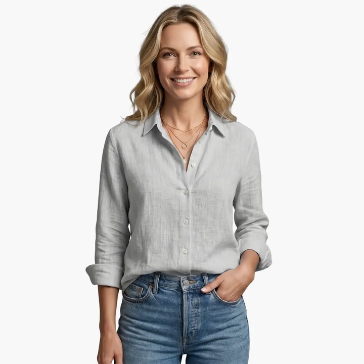 Women's elegant long sleeve shirt with a beautiful floral print, spring fashion essential.