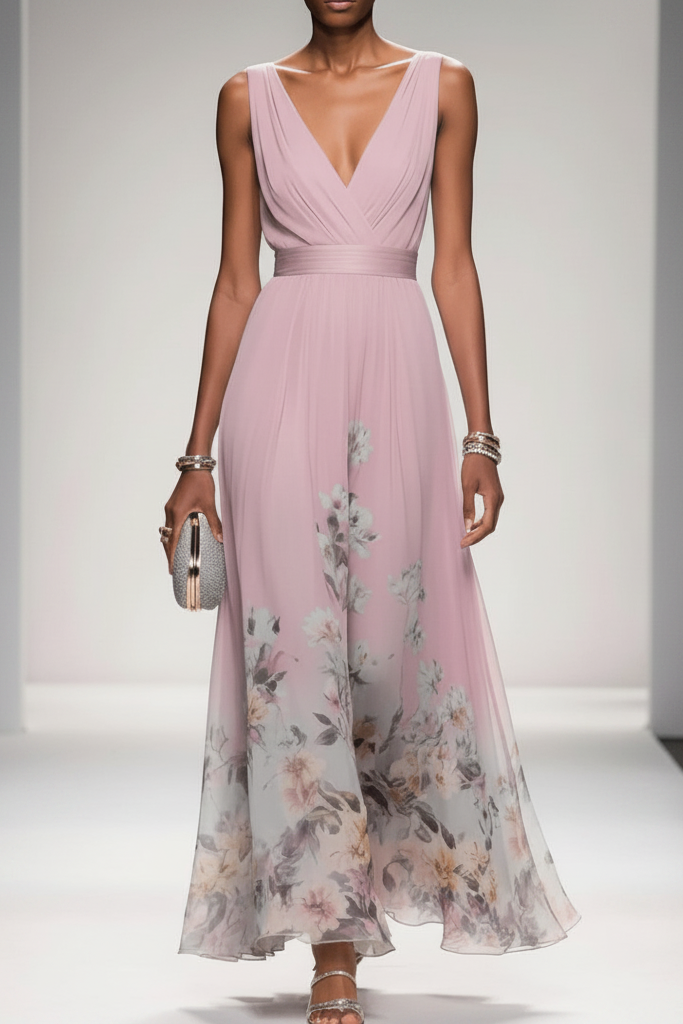 Timeless women's elegant floral maxi dress, ideal for all occasions, from summer to formal events.
