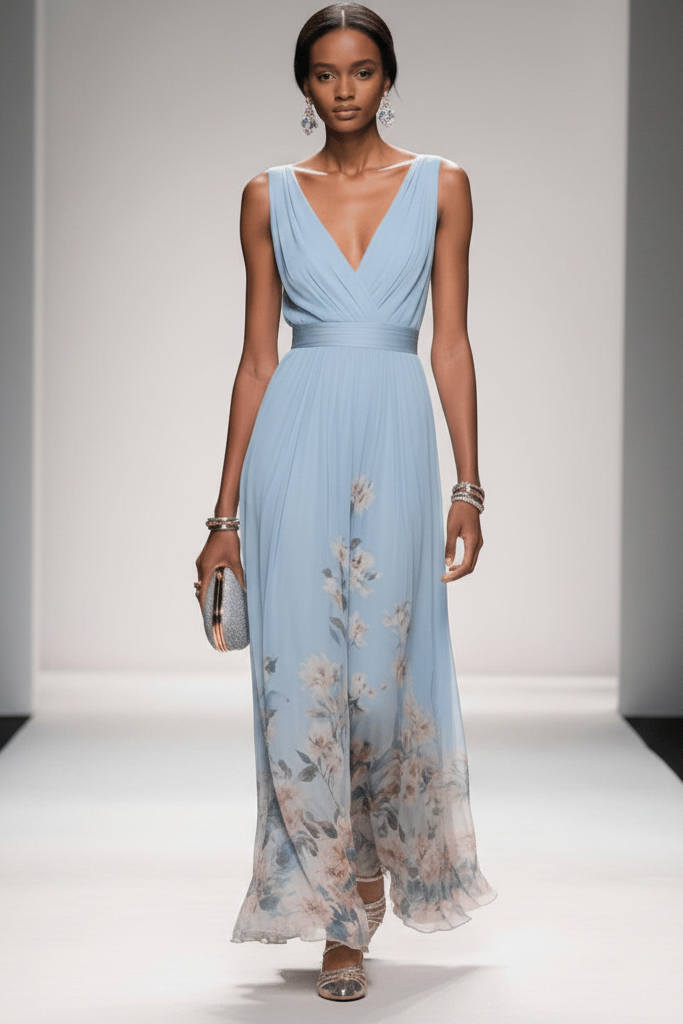 Versatile women's floral maxi dress, ideal for parties, vacations, or elegant summer events. Flowy design.