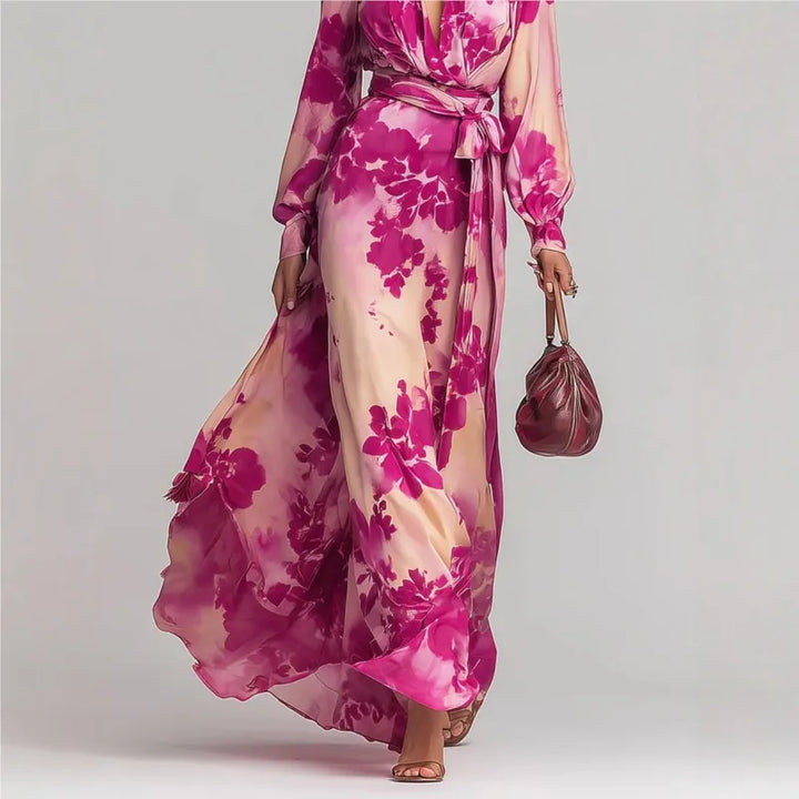 Long floral maxi dress for women, elegant summer style. Features a beautiful print and flowy silhouette.