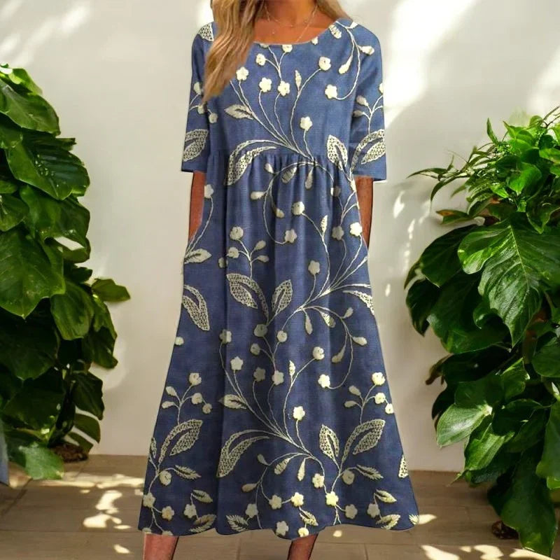 Stylish floral midi dress for women, offering a comfortable and elegant look for both casual outings and party wear.