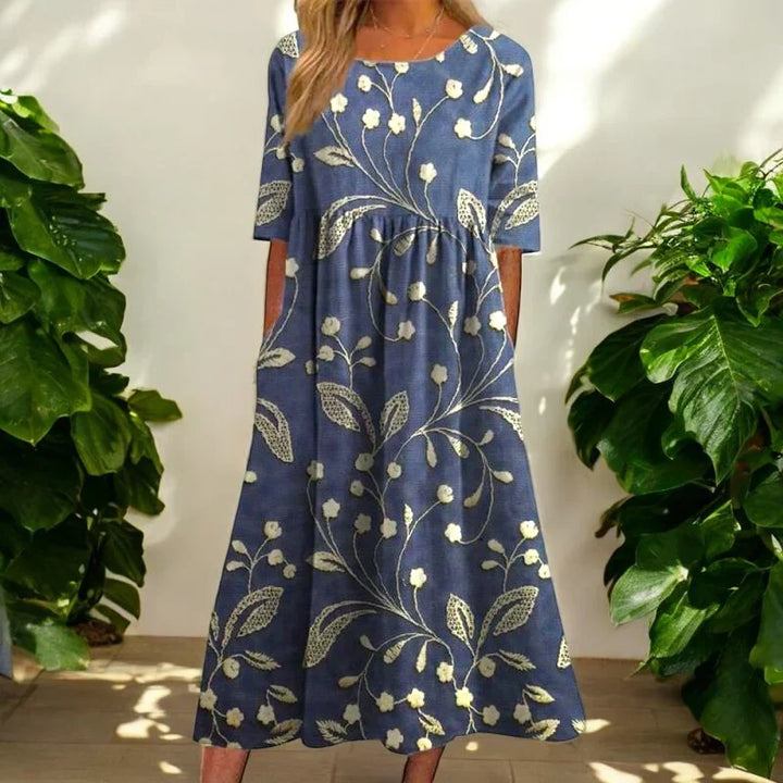 Stylish floral midi dress for women, offering a comfortable and elegant look for both casual outings and party wear.