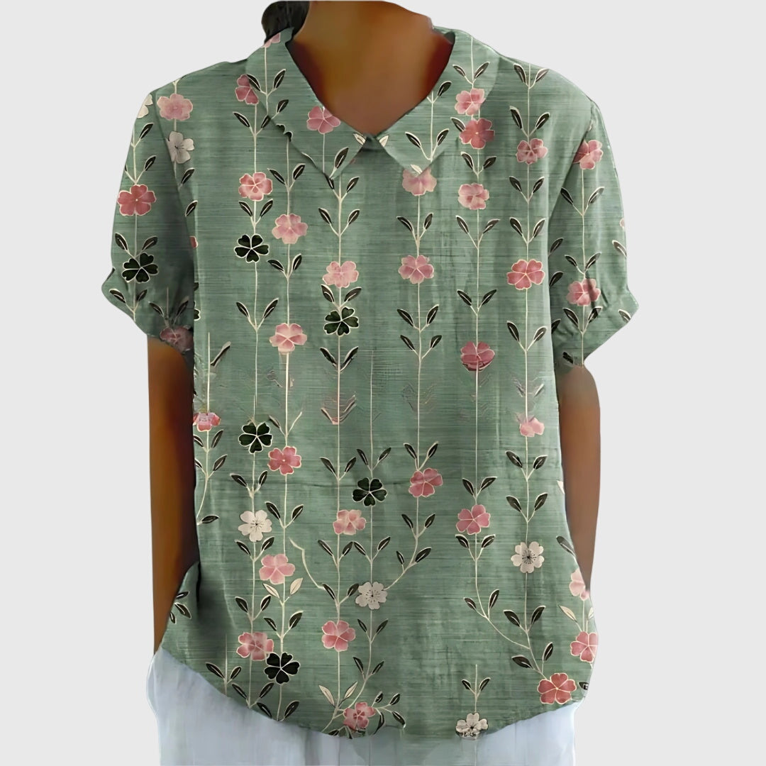 Elegant women's floral print blouse, perfect for spring & summer casual wear.