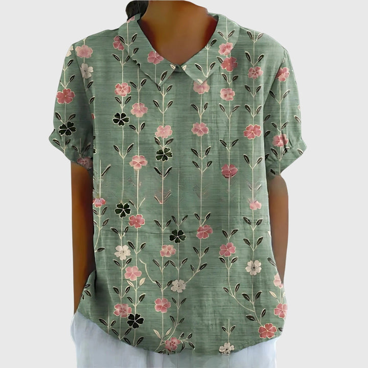 Elegant women's floral print blouse, perfect for spring & summer casual wear.