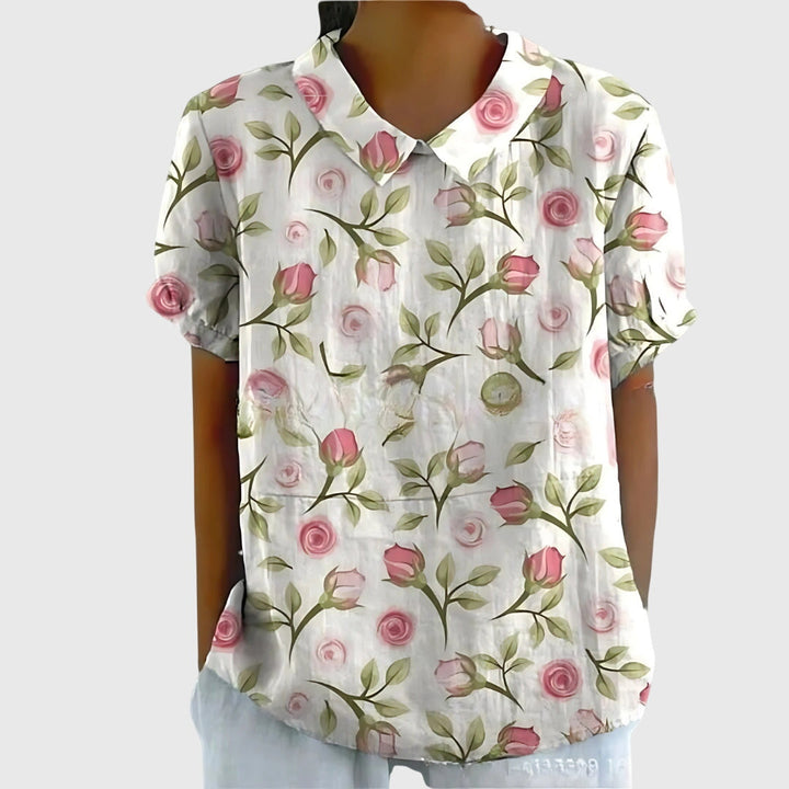 Comfortable women's floral blouse for daily wear, a versatile spring fashion piece.