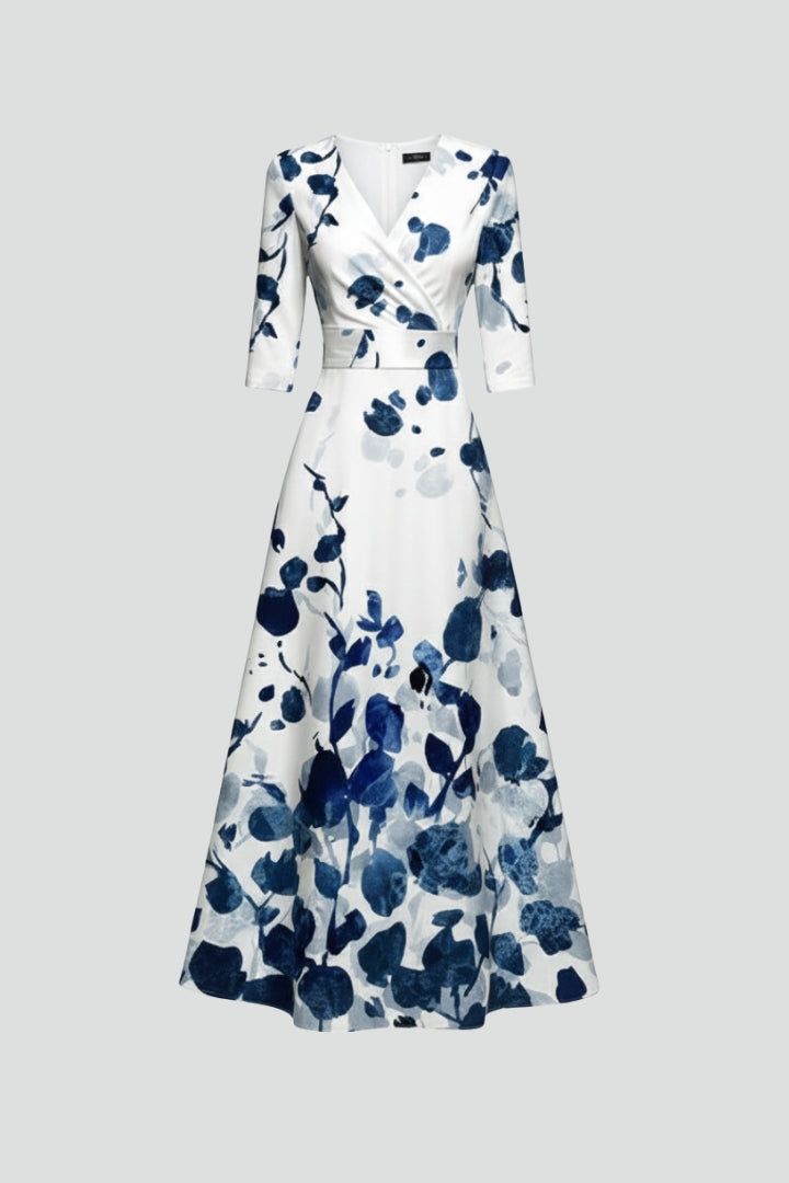 Elegant Women's Floral V-Neck Maxi Dress with a flattering, flowy fit, perfect for summer casual wear.